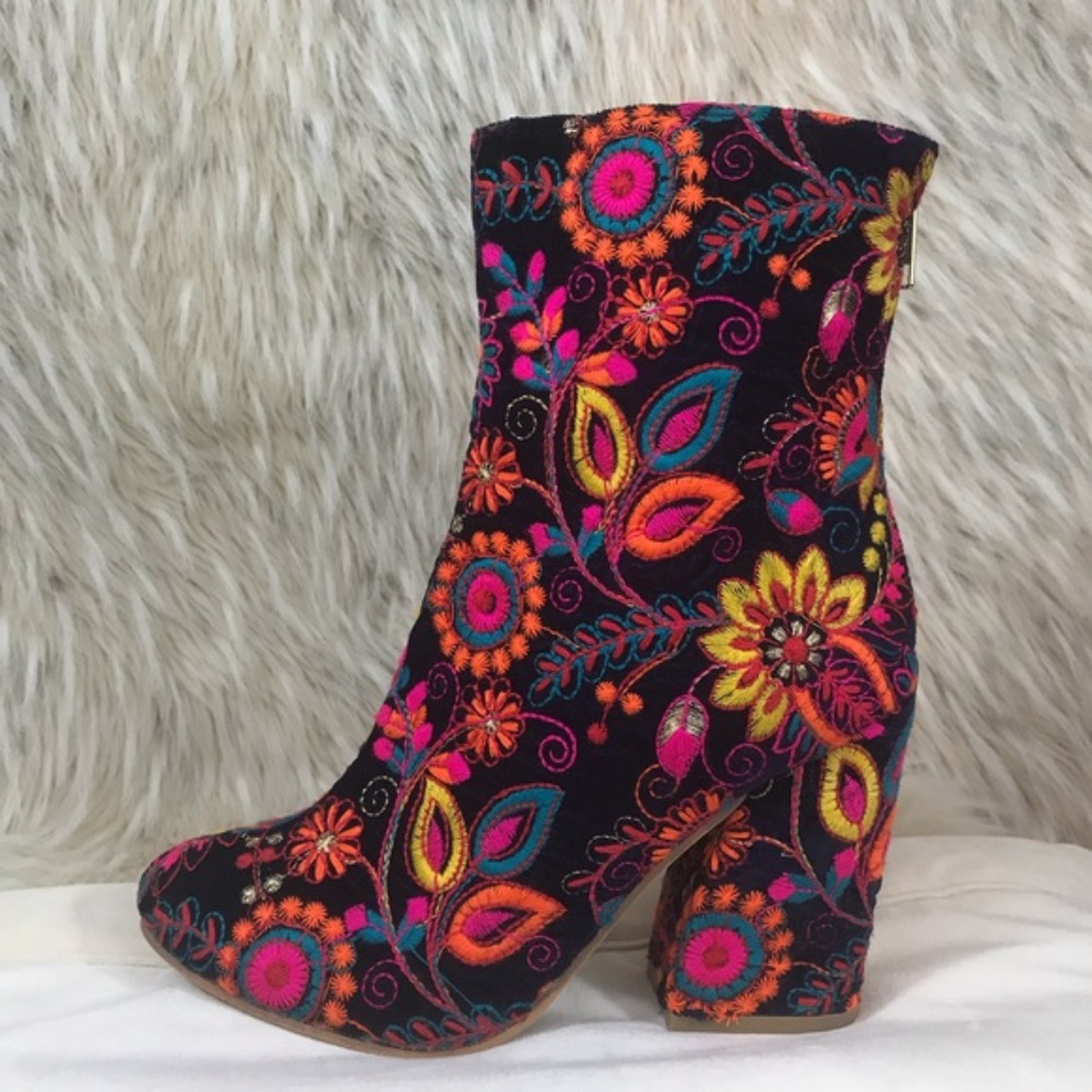 Naughty Monkey embroidered bootie heel 8 Vegan